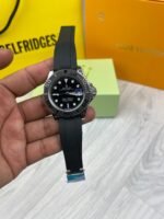 Rolex Yacht Master Silver/Black Watch with Rubber Straps Men's