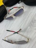 Gucci Men's Women's Blue Lens Gold Metal Square Frame Sunglasses - Image 5