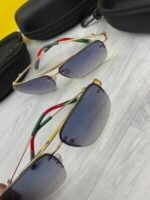 Gucci Men's Women's Blue Lens Gold Metal Square Frame Sunglasses - Image 3