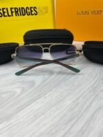Gucci Men's Women's Gold Metal Blue Rectangular Sunglasses - Image 3