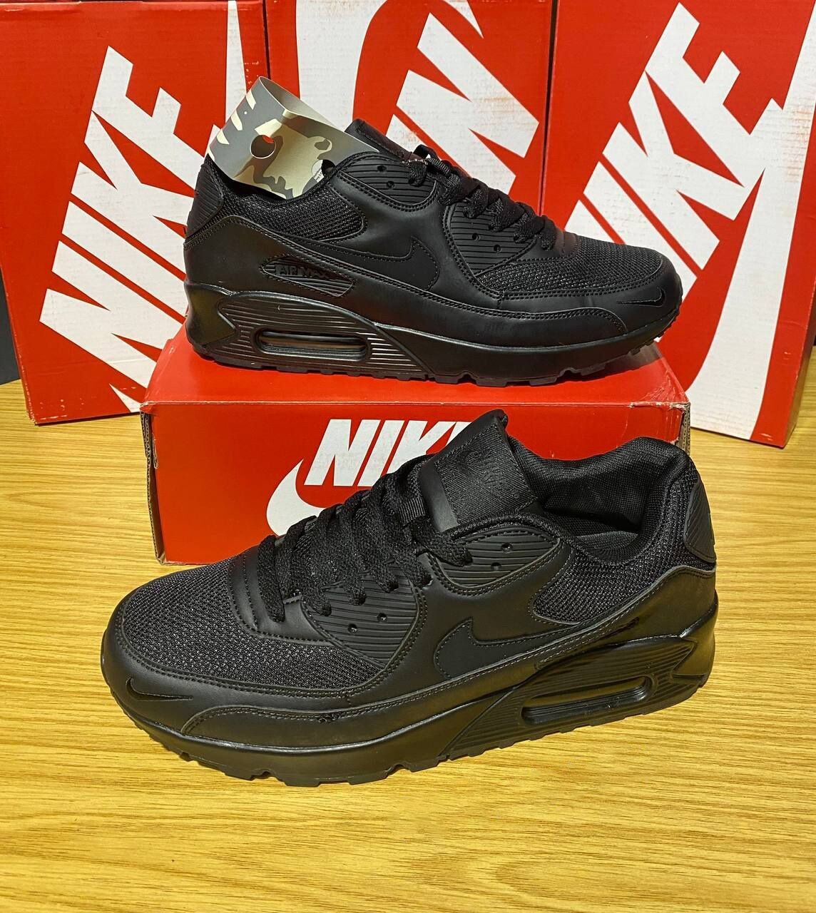 3557578881.jpg Nike Air Max 90 Recraft Triple Black Men Sneakers UK For Men's - Image 1