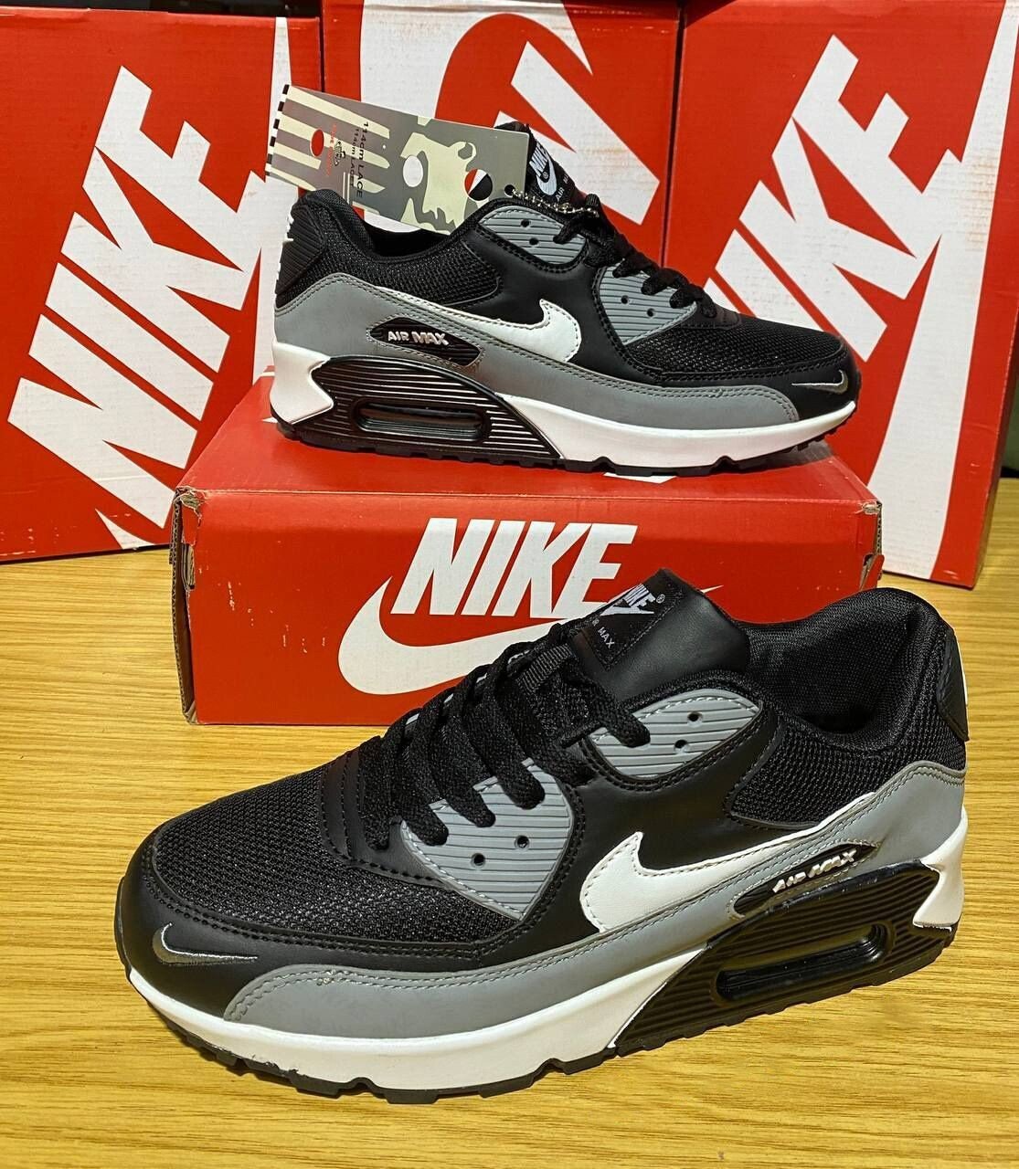 3557910796.jpg Nike Air Max 90 Black Cool Grey White Men Trainers - Image 1