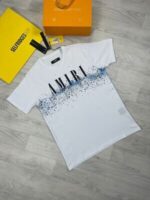 Amiri Logo T-shirts For Men Women Ink Splash IN Black White Grey Beige Colors - Image 4