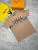 Amiri Logo T-shirts For Men Women Ink Splash IN Black White Grey Beige Colors - Image 6