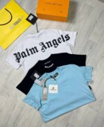 Palm Angels Crewneck Doubled Logo Print T-shirts