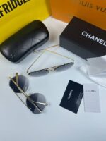 Chanel Women Rep Frameless Curved Eyewear Reps Women's Sunglasses Fake Replica Outdoor Golden Metal Blue Round Lens Sunglass Ladies Cheap Pearl Fashion Sale UK First Copy