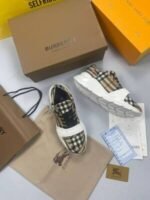 Burberry Ramsey Beige Women Check Suede And Leather Reps Sneakers Ladies Girls Quality Oversize Copy Trainers Replica Clear Round Sole Cheap Sneaker Runners Shoes Boys Fake Discount Sale UK - Image 3