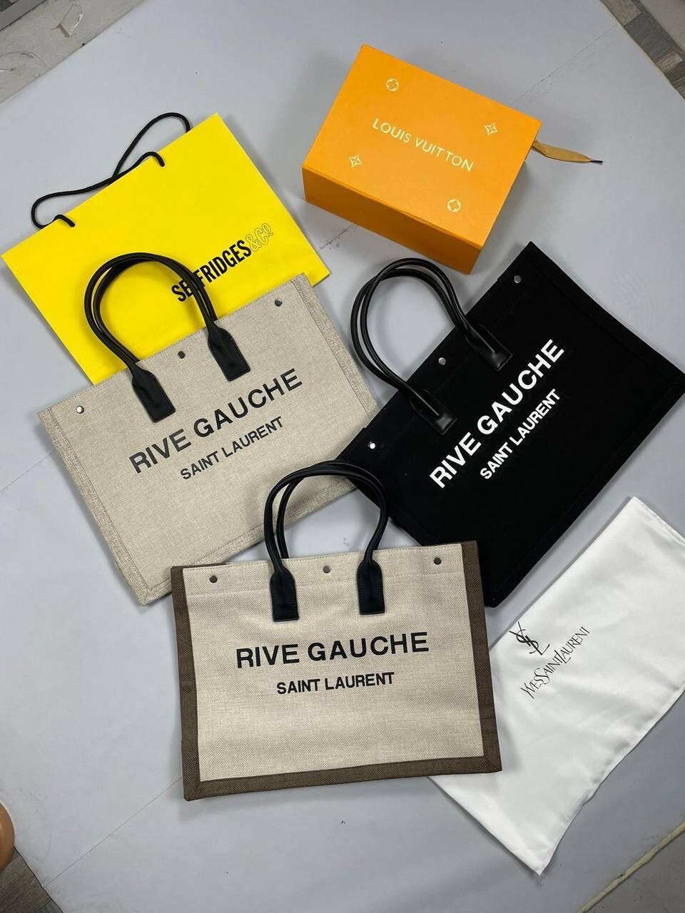 3628786007.jpg YSL Saint Laurent Rive Gauche Large Tote Bag In Printed Canvas And Leather in 3 Colors - Image 1