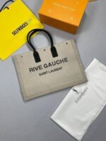 YSL Saint Laurent Rive Gauche Large Tote Bag In Printed Canvas And Leather in 3 Colors - Image 6