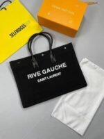 YSL Saint Laurent Rive Gauche Large Tote Bag In Printed Canvas And Leather in 3 Colors - Image 5