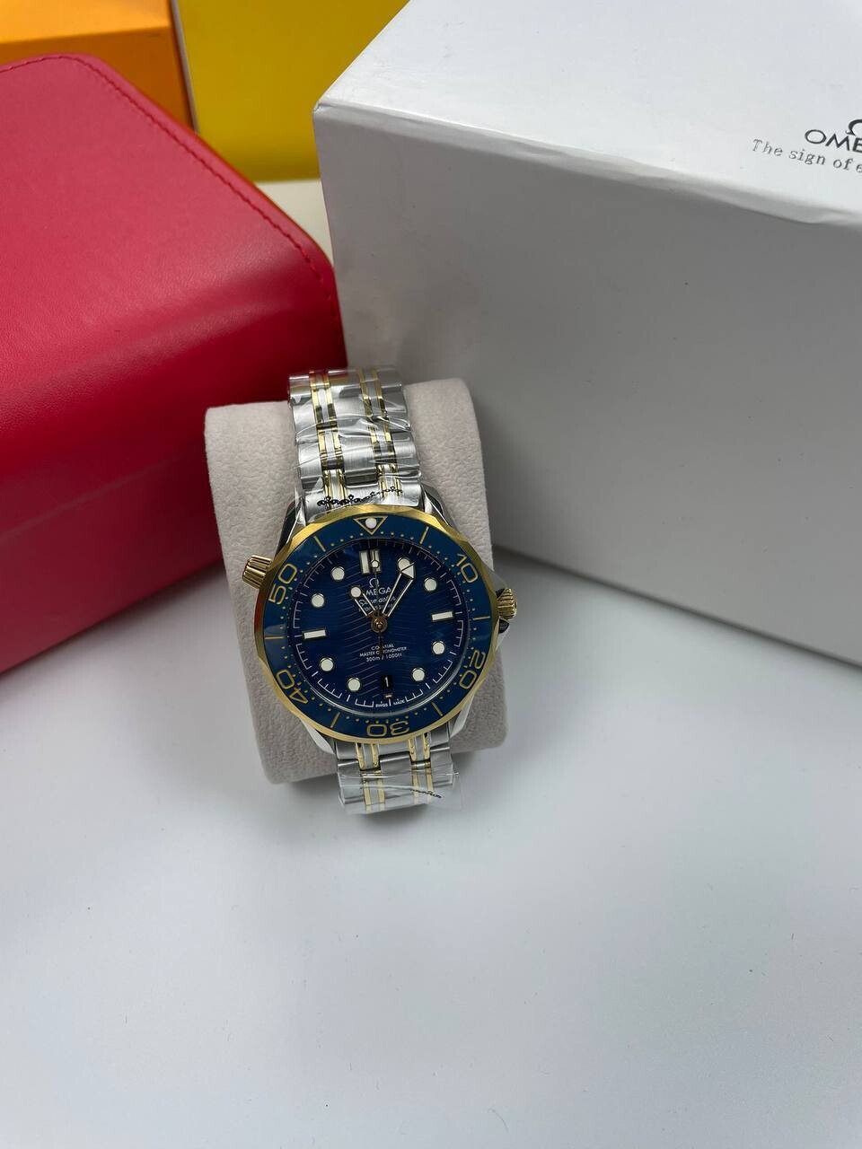 3634704571.jpg Omega Seamaster Diver 300M Stunning Gold Yellow Configuration with Blue Dial Men's Watch - Image 1