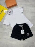 Moncler Men Polo Shirt Short Set Replica Logo Patch Half Sleeve Men's Reps Tshirt Stripe White First Copy Shirts Black Shorts Sets Cheap Cotton Boys Polos T-shirt Rep Fake Sale UK - Image 2