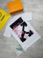Off-White Men Women Reps X Tshirts Men's Women's T Shirt Short Sleeves Replica Off White Pink Acrylic Vintage Arrow Top Shirts Fake T-shirts First Copy Tee Rep Tshirt Black Cheap T-shirt Sale UK - Image 3