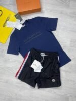 Moncler Men's Reps T-shirt Short Set Logo Print Black White Blue First Copy T-shirts Shorts Sets Rep Cotton Half Sleeve Cotton Boys Tshirts Cheap Men T Shirt Fake Tshirt Replica Tee Shirts Sale UK - Image 4