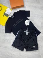 Moncler Men's Reps T-shirt Short Set Logo Print Black White Blue First Copy T-shirts Shorts Sets Rep Cotton Half Sleeve Cotton Boys Tshirts Cheap Men T Shirt Fake Tshirt Replica Tee Shirts Sale UK