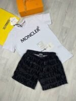 Moncler Men's Reps T-shirt Short Set Logo Print Black White T-shirts Shorts Sets Rep Half Sleeve Tshirts Cheap Round Neck Men First Copy T Shirt Fake Tshirt Replica Boys Tee Shirts Sale UK - Image 3