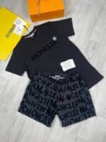 Moncler Men's Reps T-shirt Short Set Logo Print Black White T-shirts Shorts Sets Rep Half Sleeve Tshirts Cheap Round Neck Men First Copy T Shirt Fake Tshirt Replica Boys Tee Shirts Sale UK - Image 2