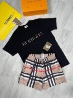 Burberry Men Replica Shorts Set Vertical Logo Tshirt Men's Fake Reps Tshirts Short Sets Boys Rep T-Shirts Man Black Multicolor Tee Shirts Mans T Shirt Cheapest Design First Copy Sale Discount UK - Image 2