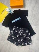 Off-White Clothing T-shirt and Swim Shorts Sets Black Tee tShirt White Shirts with Black Set - Image 2