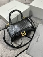 Balenciaga Crocodile Embossed Baguette Leather Hourglass Crossbody Bag