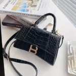 Balenciaga Crocodile Embossed Baguette Leather Hourglass Crossbody Bag - Image 3