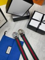 Gucci Wide Men's Women's Leather Belt GG Buckle Black Green Red - Image 2