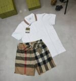 Burberry Men Luxury Superfit Replica Shorts Set Vertical Logo Polo Tshirt Men's Fake Reps Collar Tshirts Short Sets Boys Rep Unique T-Shirts Man Multicolor Tee Shirts Mans T Shirt First Copy Discount - Image 4