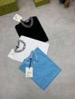 Moncler Men Women Replica T-shirt Collar Logo T-shirts Rep Half Sleeve Cotton Tshirts Cheap Fake Round Neck Men's Women's T Shirt First Copy Tshirt Reps Tee Shirts Black White Cobalt Blue Sale UK - Image 3
