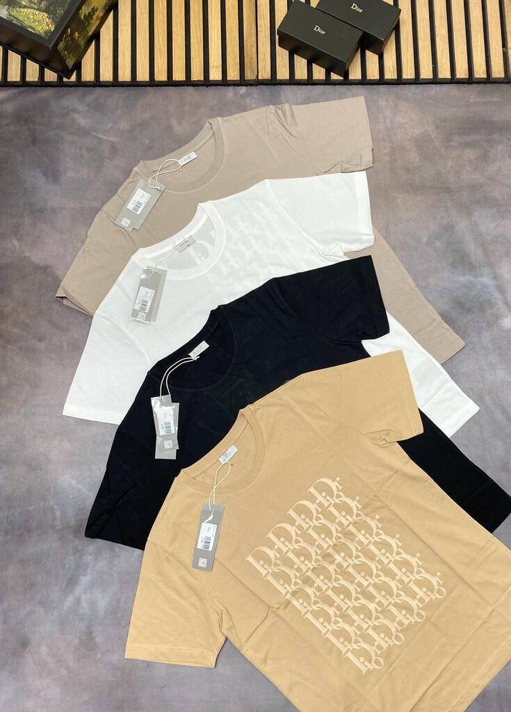 3769244732.jpg Dior Printed Logo T-Shirt In Black White Beige Mustard Colors In All Sizes - Image 1