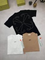 Off-White Men Women Reps Tshirts Clothes T Shirt Men's Women's Off White Back Embroidered Top Replica Arrow Shirts Fake Crew Neck T-shirt First Copy Tee Rep Tshirt Black Brown T-shirts Cheap Sale UK