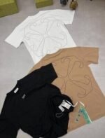 Off-White Men Women Reps Tshirts Clothes T Shirt Men's Women's Off White Back Embroidered Top Replica Arrow Shirts Fake Crew Neck T-shirt First Copy Tee Rep Tshirt Black Brown T-shirts Cheap Sale UK - Image 3