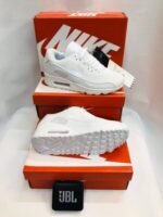 Nike Air Max 90 Shoe Triple White Wolf Grey Men's Trainers - Image 2