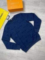 Moschino All-Over Logo Jacquard Wool Jumper In Black Grey & Blue Colors - Image 5