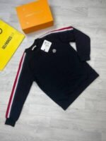 Moncler Men's Women's Stripe Jumpers Replica Designer Sweatshirt First Copy Style Reps Sweaters Iconic Logo Patch Knitted Crewneck Rep Jumper Men Women Cheap Long Sleeves Knitwear Black White Sale UK - Image 4