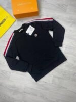 Moncler Men's Women's Stripe Jumpers Replica Designer Sweatshirt First Copy Style Reps Sweaters Iconic Logo Patch Knitted Crewneck Rep Jumper Men Women Cheap Long Sleeves Knitwear Black White Sale UK - Image 3
