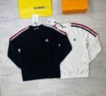 Moncler Men's Women's Stripe Jumpers Replica Designer Sweatshirt First Copy Style Reps Sweaters Iconic Logo Patch Knitted Crewneck Rep Jumper Men Women Cheap Long Sleeves Knitwear Black White Sale UK - Image 2