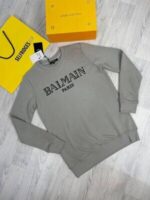 Balmain Paris Jumpers ECO- RESPONSIBLE Cotton With Metallic Logo Print In Black & Grey Colors - Image 4