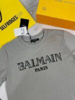 Balmain Paris Jumpers ECO- RESPONSIBLE Cotton With Metallic Logo Print In Black & Grey Colors - Image 5