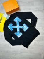 Off-White Men Women Reps Winter Jumpers Men's Women's Logo X Arrow Print Replica Off White Jumper Fake Cheap Knitted Long Sleeves First Copy Crew Neck Sweatshirts Top Black Light Blue Pink Sale UK - Image 4