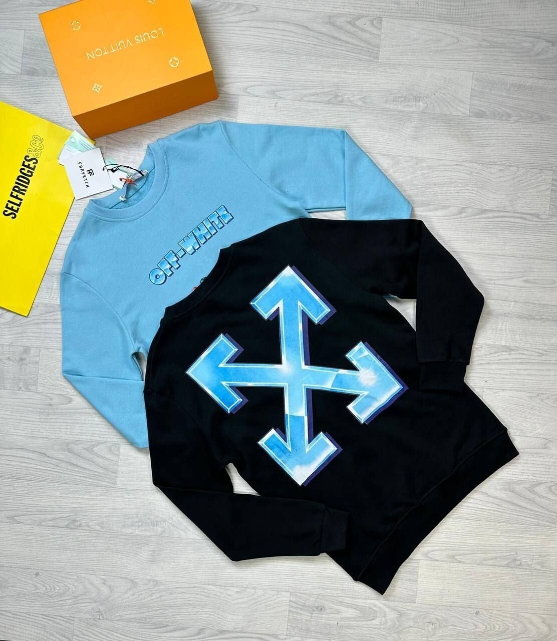 3992341793.jpg Off-White Men Women Reps Winter Jumpers Men's Women's Logo X Arrow Print Replica Off White Jumper Fake Cheap Knitted Long Sleeves First Copy Crew Neck Sweatshirts Top Black Light Blue Pink Sale UK - Image 1