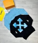 Off-White Men Women Reps Winter Jumpers Men's Women's Logo X Arrow Print Replica Off White Jumper Fake Cheap Knitted Long Sleeves First Copy Crew Neck Sweatshirts Top Black Light Blue Pink Sale UK - Image 2