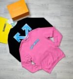 Off-White Men Women Reps Winter Jumpers Men's Women's Logo X Arrow Print Replica Off White Jumper Fake Cheap Knitted Long Sleeves First Copy Crew Neck Sweatshirts Top Black Light Blue Pink Sale UK - Image 5