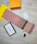 Gucci Printed Logo Scarf In Black & Pink Colors - Image 6