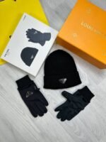 Prada Milano Winter Wool Knitted Cap Gloves Set