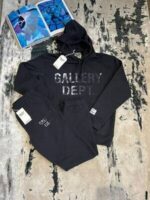 Gallery Dept. Tracksuit Center Logo Hoodie Sweatshirt, GD English Logo Sweat Pant In Black Colors - Image 2