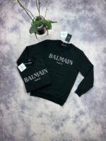 Balmain Paris Jumpers ECO- RESPONSIBLE Cotton With Metallic Logo Print In Black Color