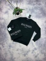 Balmain Paris Jumpers ECO- RESPONSIBLE Cotton With Metallic Logo Print In Black Color - Image 2
