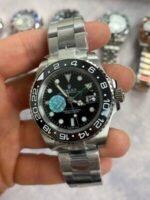 Rolex GMT Master II Black Dial Watch in Silver Chain Strap with Black Bezel - Image 2