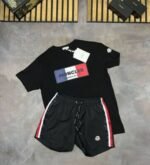 Moncler Men's Replica T-shirt Short Set Tricolor Logo Black White Bue T-shirts Shorts Sets Rep Tshirts Cheap Men Half Sleeve First Copy Boy Cotton T Shirt Fake Tshirt Reps Tee Shirts Sale UK - Image 5