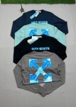 Off-White Men Women Replica Jumpers Men's Women's Reps Winter Outfit Blue Metal Arrow Print Fake Rep Sweatshirts Knitted Full Sleeves Unisex Jumper Black Navy Blue Sea Green Grey Sale UK First Copy